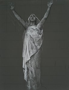 Undersøgelse for figur af Religion rondel i rotunden i statshovedbygningen i Harrisburg, Pennsylvania, 1902-1911 af Edwin Austin Abbey