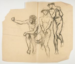 Undersøgelse for smedje af Vulcan; Tre minearbejdere - stålarbejdere af Edwin Austin Abbey