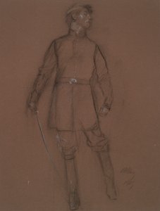 Undersøgelse af figuren af en borgerkrigsgeneral, i af Edwin Austin Abbey