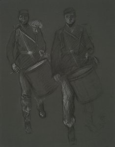 Undersøgelse af figurerne af to borgerkrigstrommeslagere, i af Edwin Austin Abbey
