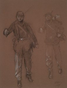 Undersøgelse af figurerne af to borgerkrigssoldater, i af Edwin Austin Abbey