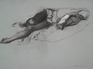 Studie til den liggende figur af Hamlet, fra The Play Scene, Hamlet, akt 3, scene 2 af Edwin Austin Abbey