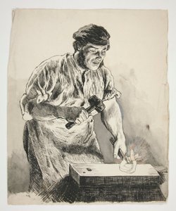 Studie af en smed, der hamrer jern - uidentificeret illustration af Edwin Austin Abbey