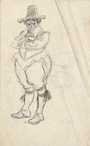 Studie af en mand i XVII. Hollandsk kostume - uidentificeret. Undersøgelser på bagsiden af Edwin Austin Abbey