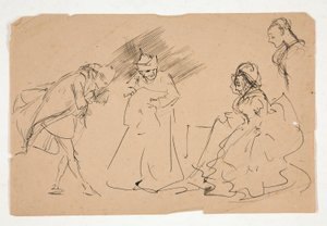 Studie af en scene fra det 18. århundrede, evt af Edwin Austin Abbey