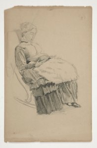 Studie af en ældre kvinde i gyngestol, læsning af Edwin Austin Abbey