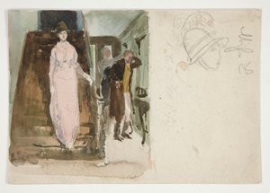 Studie af et interiør: par forbereder sig på at tage af sted om aftenen af Edwin Austin Abbey