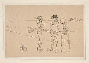 Studie af to mænd, kvinde og en hund, fra Love af Edwin Austin Abbey