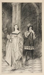 Sylvia og Valentine, fra anden akt, scene i, Two Gentlemen of Verona af Edwin Austin Abbey