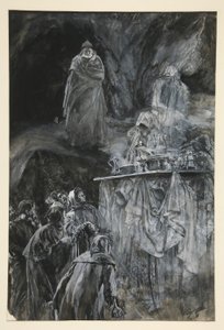 Banketten, illustration til akt III, Scene iii, Stormen af Edwin Austin Abbey