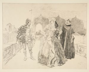 Klovnen og Malvolio, illustration til 1. akt, Scene v, Twelfth Night af Edwin Austin Abbey