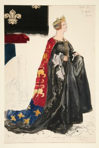 Dronningen (i sort), kostumeskitse til Henry Irving af Edwin Austin Abbey