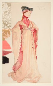 Dronningen (i pink), kostumeskitse til Henry Irving af Edwin Austin Abbey