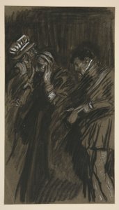 Tre mænd, studerer til Taming of the Shrew (?) af Edwin Austin Abbey