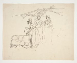 Tre kvinder ved en brønd - uidentificeret illustration af Edwin Austin Abbey