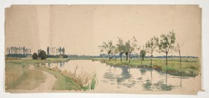 Træer langs en flodbred af Edwin Austin Abbey