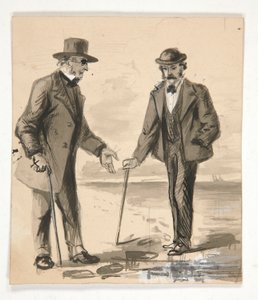 To mænd, der samtaler på kysten - uidentificeret illustration af Edwin Austin Abbey