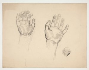 To skitser: skitse af to hænder; skitse af en gammel mand i profil af Edwin Austin Abbey