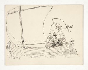 Uidentificeret illustration [Dreng i en lille båd] af Edwin Austin Abbey