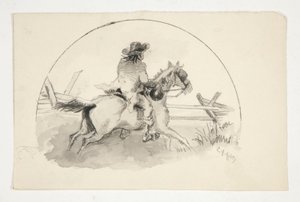 Uidentificeret illustration [Mand til hest] af Edwin Austin Abbey