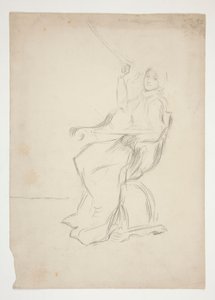 Kvinde siddende i stol (recto); To uidentificerede arkitektoniske skitser (verso) af Edwin Austin Abbey