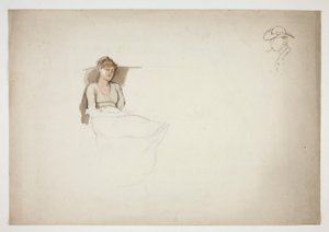 Kvinde sidder i stol og sover af Edwin Austin Abbey