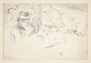 Kvinde sidder i haven - uidentificeret illustration af Edwin Austin Abbey