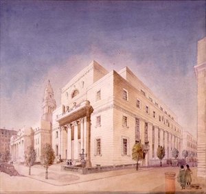 Elevation of the Public Library, Marylebone Road, London af Edwin Cooper