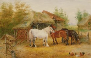 Carthorses i en gård
