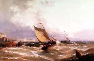 Fiskerbåde ud for en kystlinje af Edwin Hayes