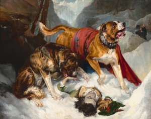 Alpine Mastiffs genopliver en nødstedt rejsende, 1820.