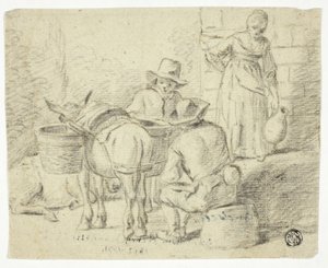 Mænd og æsler, kvinde med kande af Edwin Henry Landseer