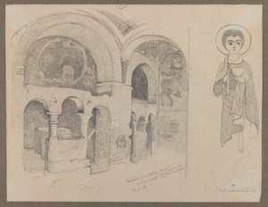 Tidlig kristent (koptisk) kloster i Esna, 1. marts 1887 (grafit på papir)