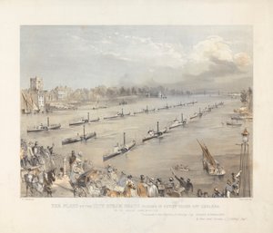 The Fleet of the City Steam Boats Passing in Review Order off Chalsea på Londons årlige mindehøjtidelighed af Edwin Jewitt