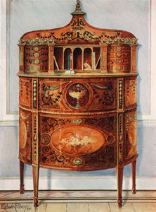 Indlagt og malet Satinwood Skrivebordsskab, Ormolu monteret af Edwin John Foley