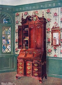 Mahogni kabinet-toppet blok-front scrutoir. Forfatningsspejl af mahogni og forgyldt af Edwin John Foley
