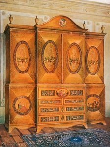 Satinwood garderobe, indlagt med tulipantræ, harewood, Holly, Ibony, Mahogni og andre træsorter