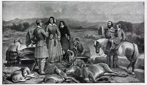 Dronning Victoria lander ved Loch Muick efter maleriet i 1850 af Edwin Landseer