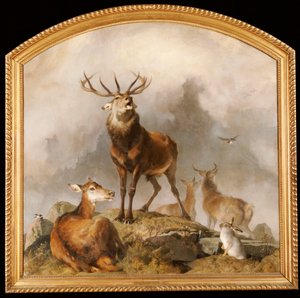 Scene i Braemar - Highland Deer af Edwin Landseer