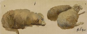 Tre får i hvile (olie på papir) af Edwin Landseer