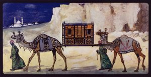 Kameler med en ceremoniel Palanquin (farve litho)