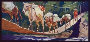 Muldyr krydser en bro af Edwin Noble