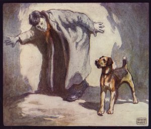 Politihund på arbejde (farve litho)