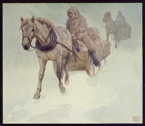 Sibiriske ponyer i Antarktis (farve litho)