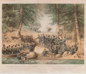 Landgang af de franske tropper nær Bomarsund på Ålandsøerne, 8. august 1854 (litografi, tonet) af Edwin Thomas (after) Dolby