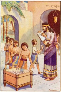 På skolen i Babylon (farve litho) af Edwin Tryon Billings