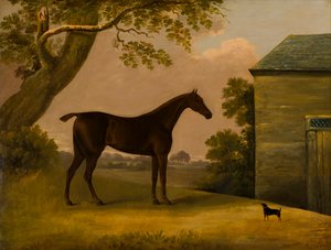 Bay Hunter og en terrior uden for en stald, ca. 1805 (olie på lærred)