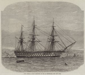 HMS Bombay, som for nylig blev ødelagt ved en brand i Montevideo