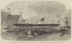 Lancering af Hendes Majestæts nye yacht, Victoria and Albert, på Royal Dockyard, Pembroke af Edwin Weedon
