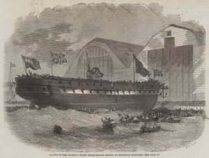 Søsætning af Hendes Majestæts skrue-dampskib Bristol på værftet i Woolwich